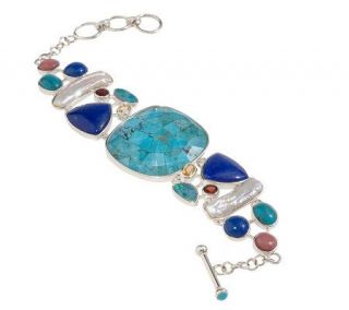 Sterling Multi gemstone Collage Adjustable Toggle Bracelet —