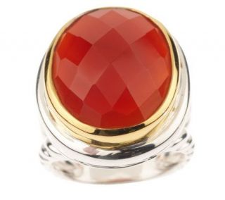 Sterling Two tone Faceted Carnelian Ring —