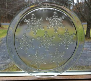 Winter Christmas Snowflake Ice Crystals Glass Round 12 Serving Platter