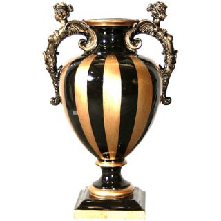 Large Princess Courts Trophy Vase Black & Gold Striped Porcelain New