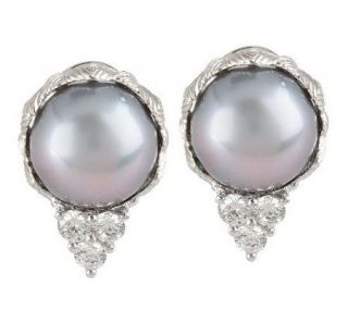 Judith Ripka Sterling 8.0mm Cultured Pearl Earrings with Diamonique 