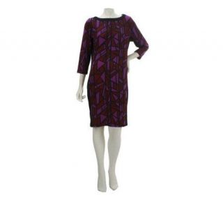 Bob Mackies Boat Neck 3/4 Sleeve Stained Glass Knit Dress   A228182