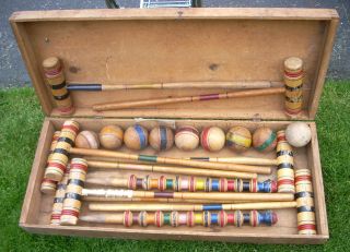 This is a Vintage Eight Player Croquet Set, made in USA by Rademaker