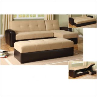 Wildon Home 3 Piece Convertible Sectional Sofa Bed w Storage Taupe