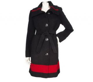 Modernist by Guillaume Wool Blend Colorblocked Coat with Belt