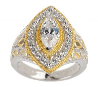 Verragio Diamonique Sterling Textured Framed Marquise Ring —