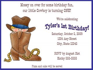 Little Cowboy Birthday Party Invitation Western Boot