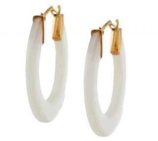 Small Carved Mother of Pearl Round Hoop Earrings 14K Gold —