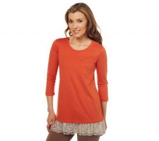 LOGO by Lori Goldstein 3/4 Sleeve Tee with Lace Hem   A213682