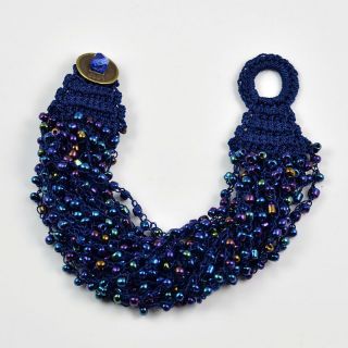 Hand Crocheted Glass Seed Bead Bracelet Dark Blue