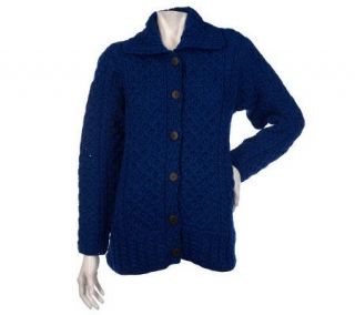 Kilronan Merino Wool Button Front Cable Knit Cardigan —