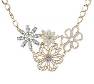 Susan Graver Bold Enamel & Beaded Floral Bib Necklace —