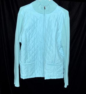 Croft & Barrow Aqua Jacket Cotton Quilted Front & Sweater Back Womans