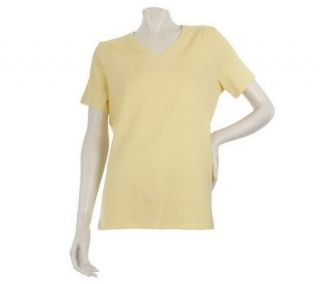 Denim & Co. Essentials Short Sleeve V neck T shirt with Shirring