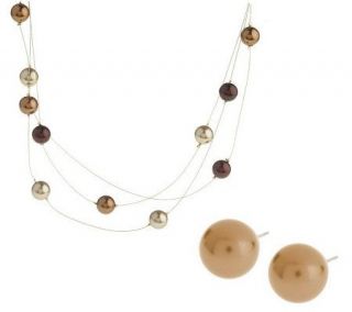 La Radiant Simulated Pearl Illusion 19 Necklace & Earring Set