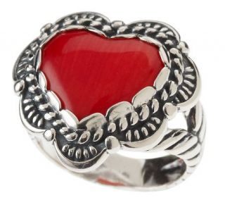 Southwestern Sterling Coral Heart Scallop Border Ring —