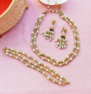 Vintage Crown Trifari signed necklace bracelet earrings set demi