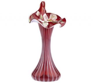 Fenton Art Glass Ruby Opalescent Tulip Vase with ArtistSignature