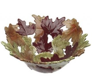 Ceramic Harvest Home Handpainted Open Leaf Serving Bowl —