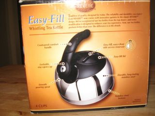 Revere Easy Fill Stainless Steel Whistling Tea Kettle New in Box 4 Cup