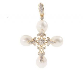 Cultured Freshwater Pearl and Diamond Accent Cross, 14K —