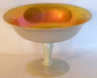 Antique Steuben Glass Irridescent Gold Aurene on Calcite Large Compote