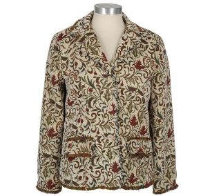 Denim & Co. Chenille Jacquard Tapestry Jacket w/ Frayed Trim