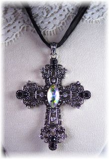  Vtg Retro Filigree Rhinestone Cross Jewelry Necklace   CLASSIC