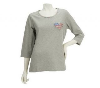 Quacker Factory 3/4 Sleeve Americana Heart Pocket T shirt   A215393