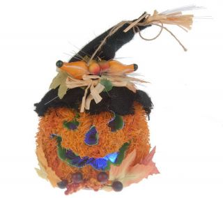 Fiber Optic Color Changing Pumpkin Head w/ Straw Hat —