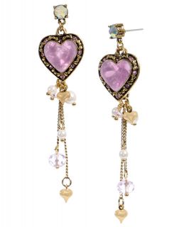 Betsey Johnson Jewelry Pink Crystal Heart Drop Earrings