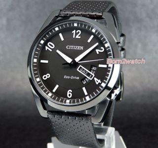 Citizen Men Eco Drive Black ion Coated Steel 100M Date Leather AW0015