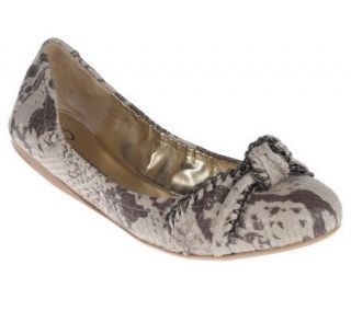 Makowsky Snake Embossed Leather Flats with Knot & Chain Detail