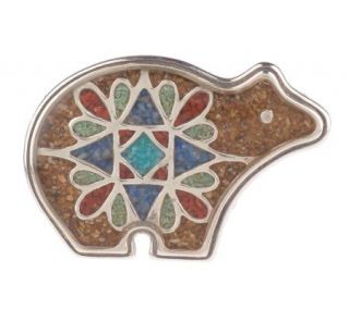Southwestern Sterling Mosaic Inlay Bear Pin/ Pendant —
