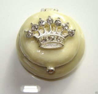  Cream Crystal Jewelled Enamel Crown Box Trinket Box Pill Box