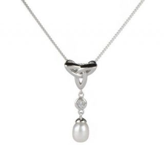 Sterling Cultured Pearl & White Topaz Trinity Knot Pendant w/Chain