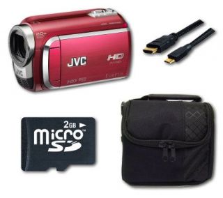 JVC Everio GZHD300 60GB Red Camcorder, Cable, 2GB Card, Bag — 