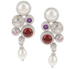 Judith Ripka Sterling Cultured Pearl & Gemstone Earrings   J152607