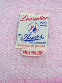  Ayers Cream Pink Stripe Pure Wool Blanket 65 x 80 Made In Canada RARE