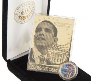 Barack Obama Commemorative Gold PlatedFoil Card &Colorized $1 Coin