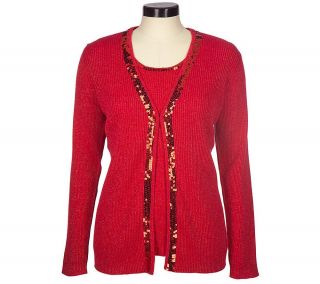 Quacker Factory Metallic Rib Embellished Sweater Twinset —