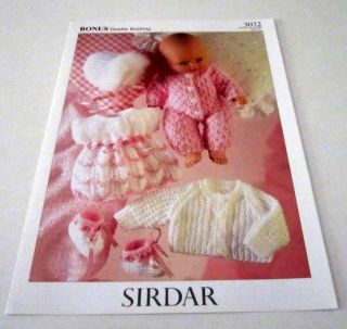 SIRDAR 14 inch DOLL Dress Booties Bonnet Jacket knitting pattern