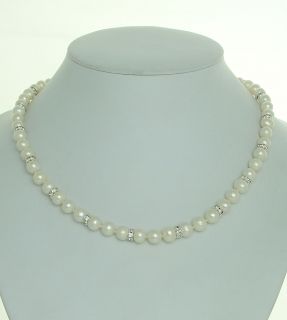  White FW Pearl & Swarovski Crystal Necklace  AAA SERVICE