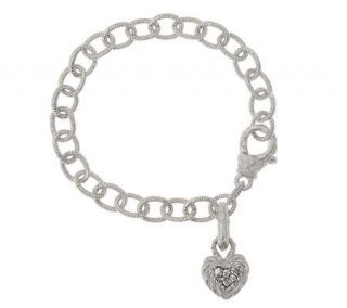 Judith Ripka Sterling 7 Country Link Bracelet with Heart Charm