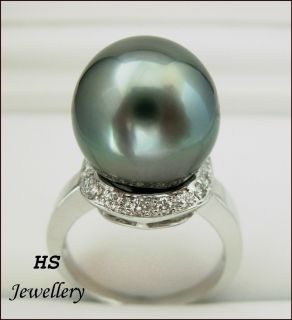  Sea Cultured Pearl & Diamond .27ctw Ring in AA Gradin g, 18KWG