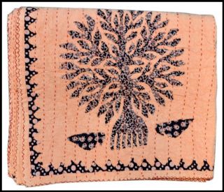 Queen Bedspread Quilt Tapestry Tree of Life Patch Kantha Indian Ethnic