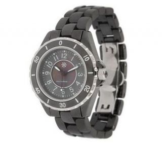 As Is Isaac Mizrahi Live Ceramic Watch with Mother of  Pearl 