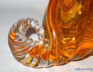 Murano Orange Cornucopia Horn Vase Vintage Italian Art Glass Hand Made