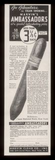 1936 Marvins Ambassadors Cuban Havana Cigar Photo Vintage Print Ad