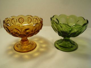 Vintage Glass Dishes Green and Amber Dishes Candy Dish